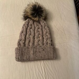 EUC Arab Ladies Cable Knit Beanie with Pom Pom Beige/Brown